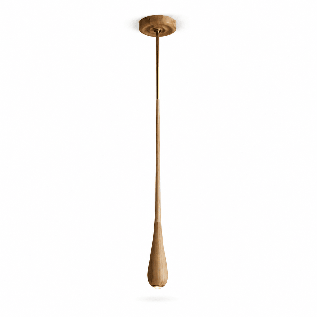 Teardrop Pendant Light Turned Wood Long Drop 4.9 in Set of 2