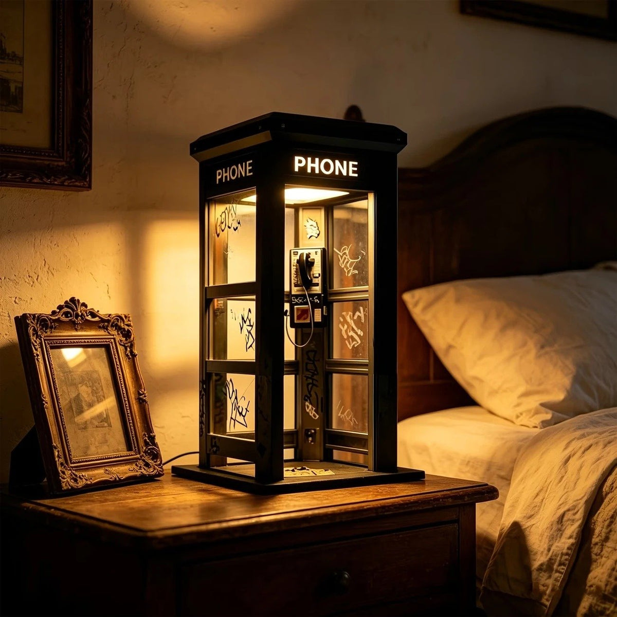 Telephone Booth Night Light Retro Table Lamp 8.5 Inch Set of 2