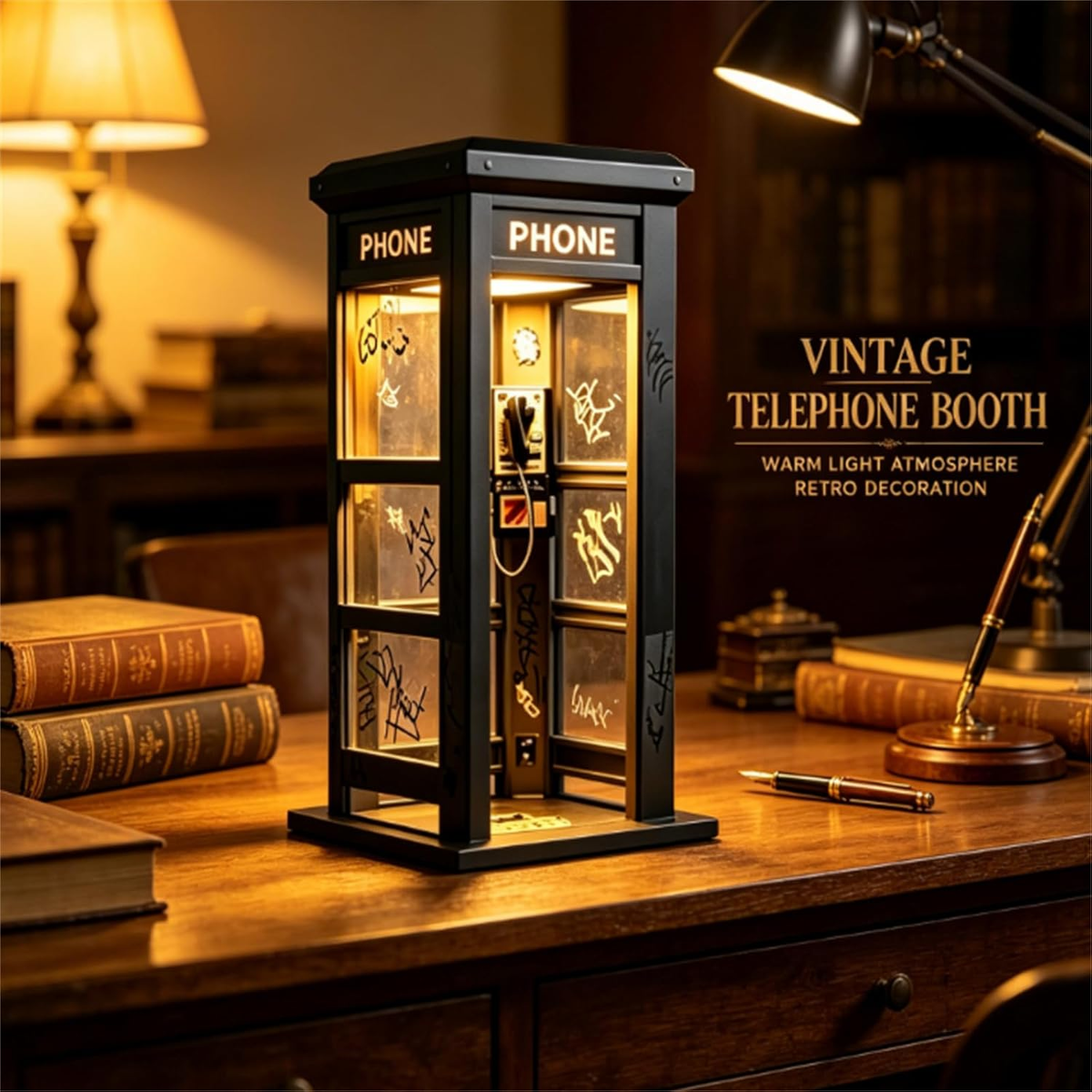 Telephone Booth Table Lamp Vintage LED Night Light