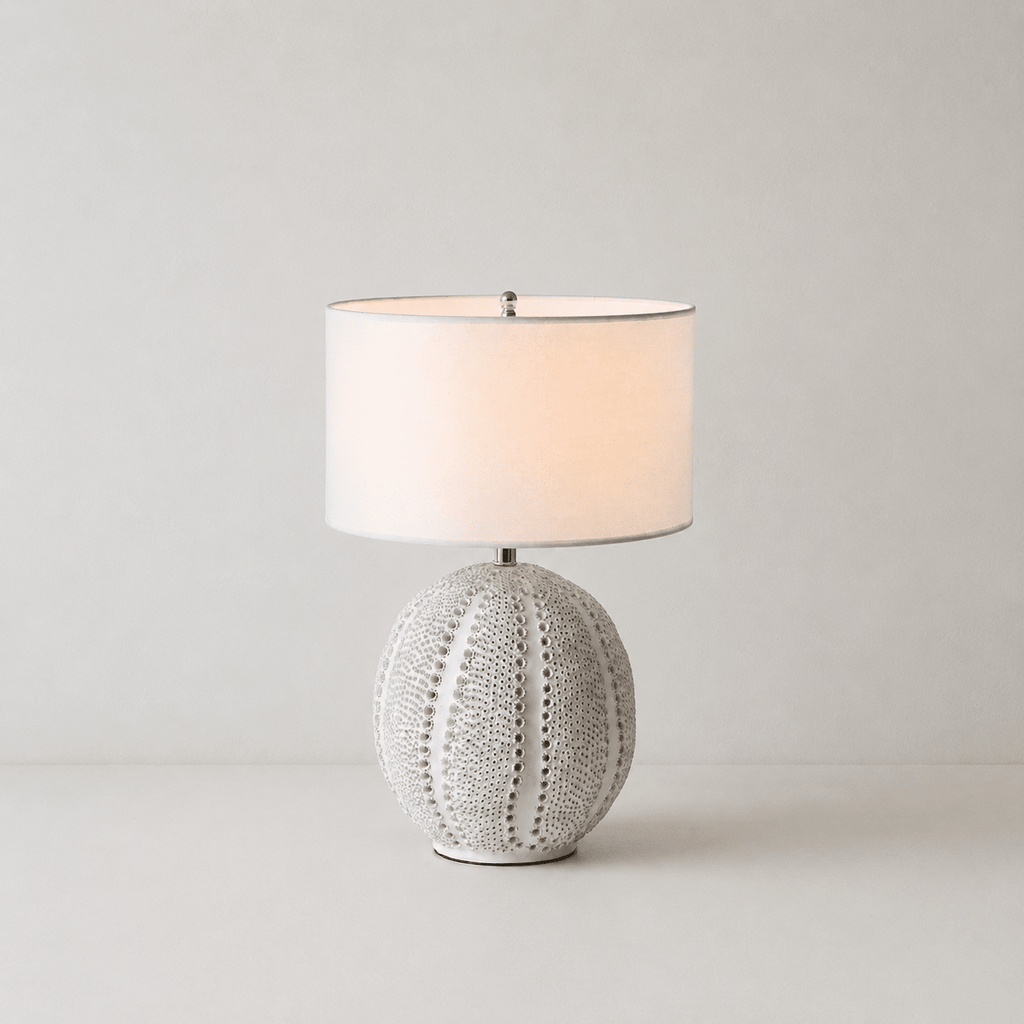 Textured Ceramic Table Lamp White Drum Shade 23.6 in Set of 3