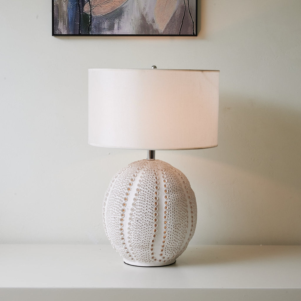 Textured Ceramic Table Lamp White Drum Shade 23.6 in Set of 3