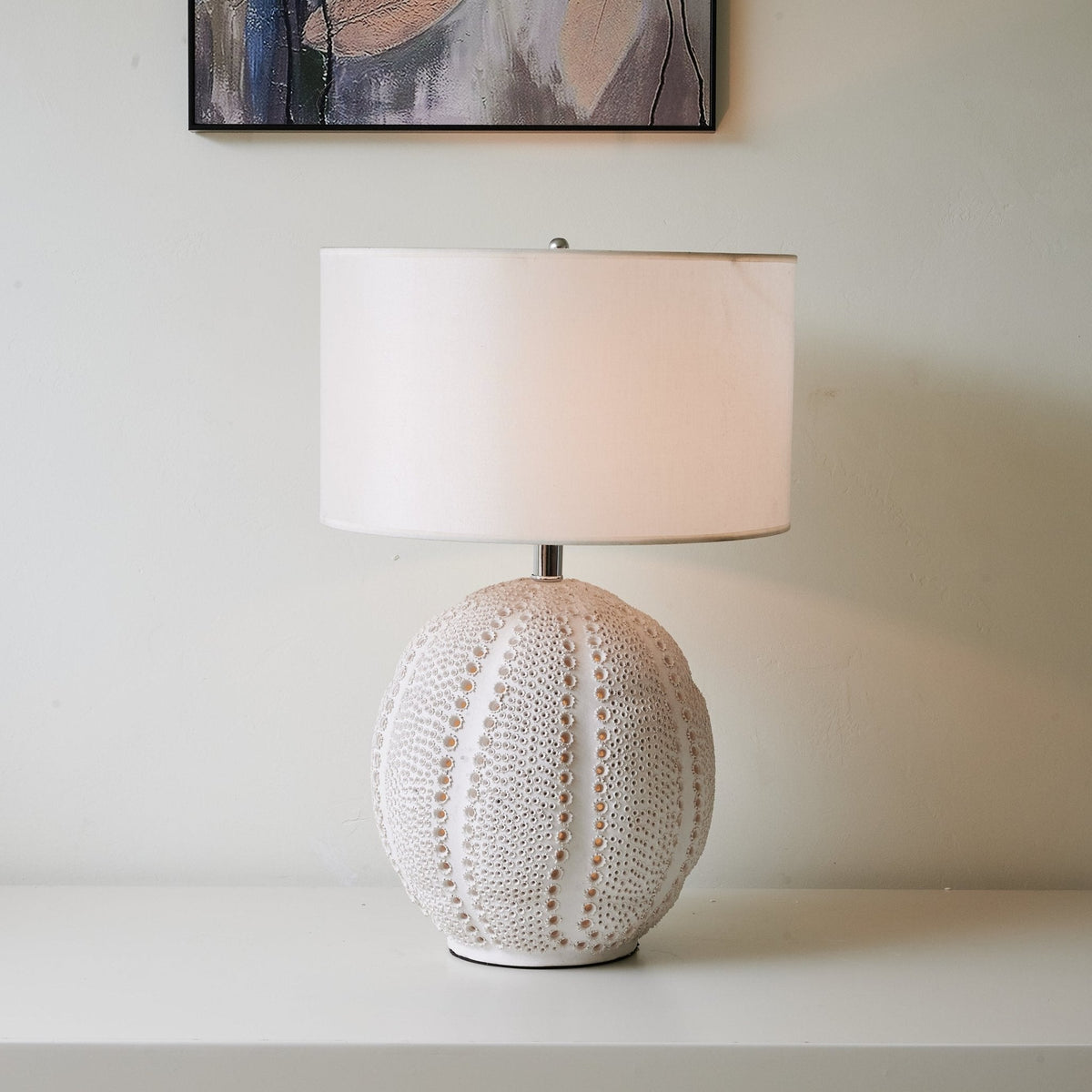 Textured Ceramic Table Lamp White Drum Shade 23.6 in Set of 3