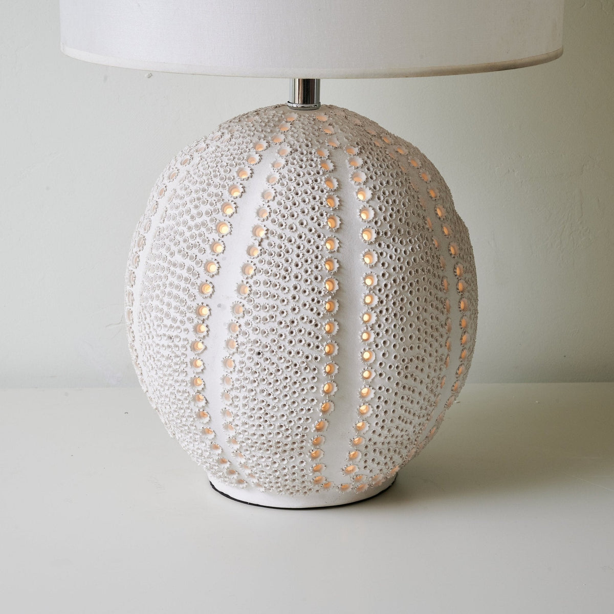 Textured Ceramic Table Lamp White Drum Shade 23.6 in Set of 3