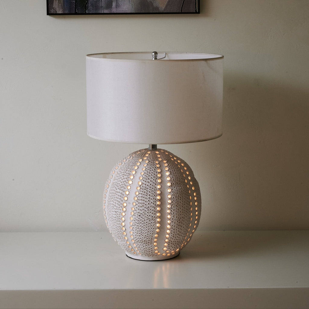 Textured Ceramic Table Lamp White Drum Shade 23.6 in Set of 3
