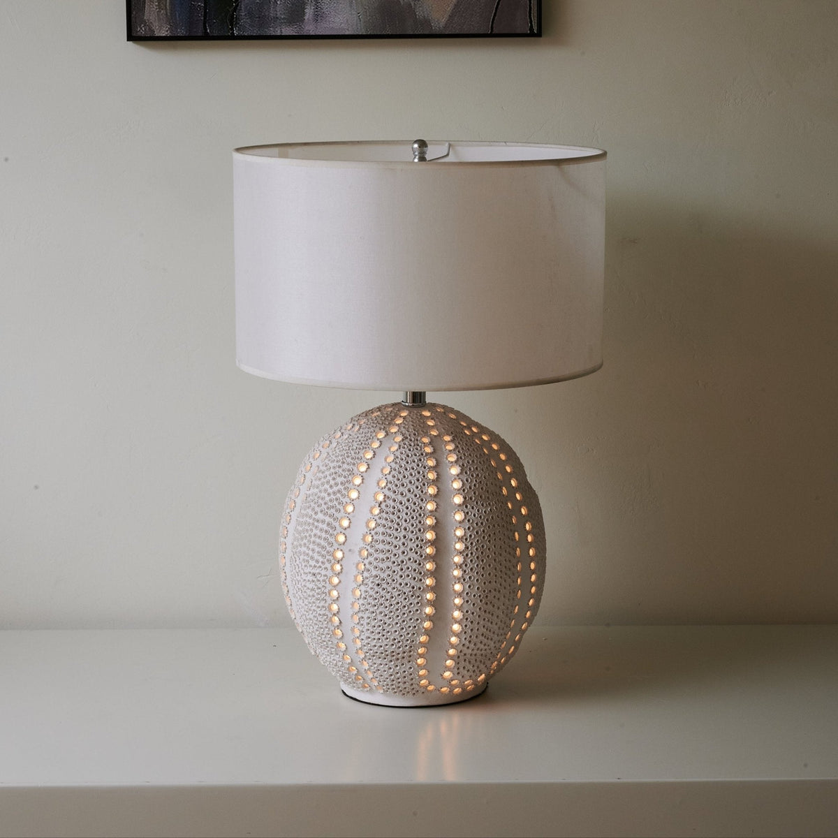 Textured Ceramic Table Lamp White Drum Shade 23.6 in Set of 3