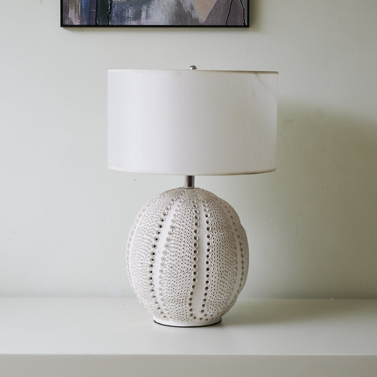Textured Ceramic Table Lamp White Drum Shade 23.6 in Set of 3