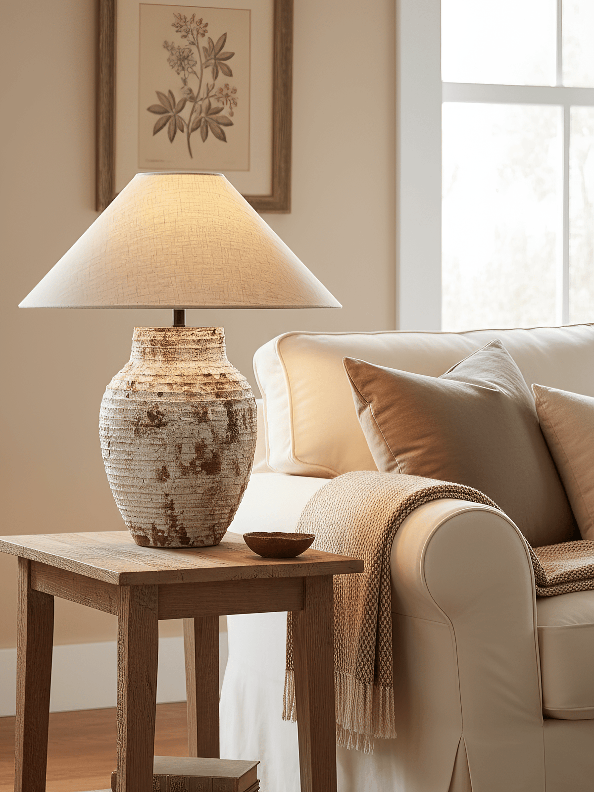 Textured Clay Table Lamp Terracotta and Beige 19.7 in Set of 3
