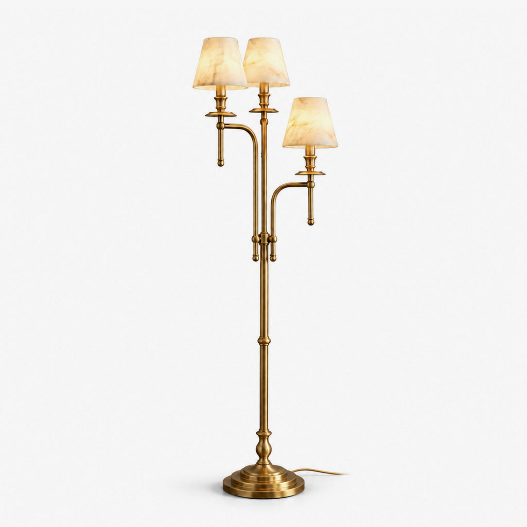 Three Arm Candlestick Floor Lamp Alabaster Shades 68.9 in