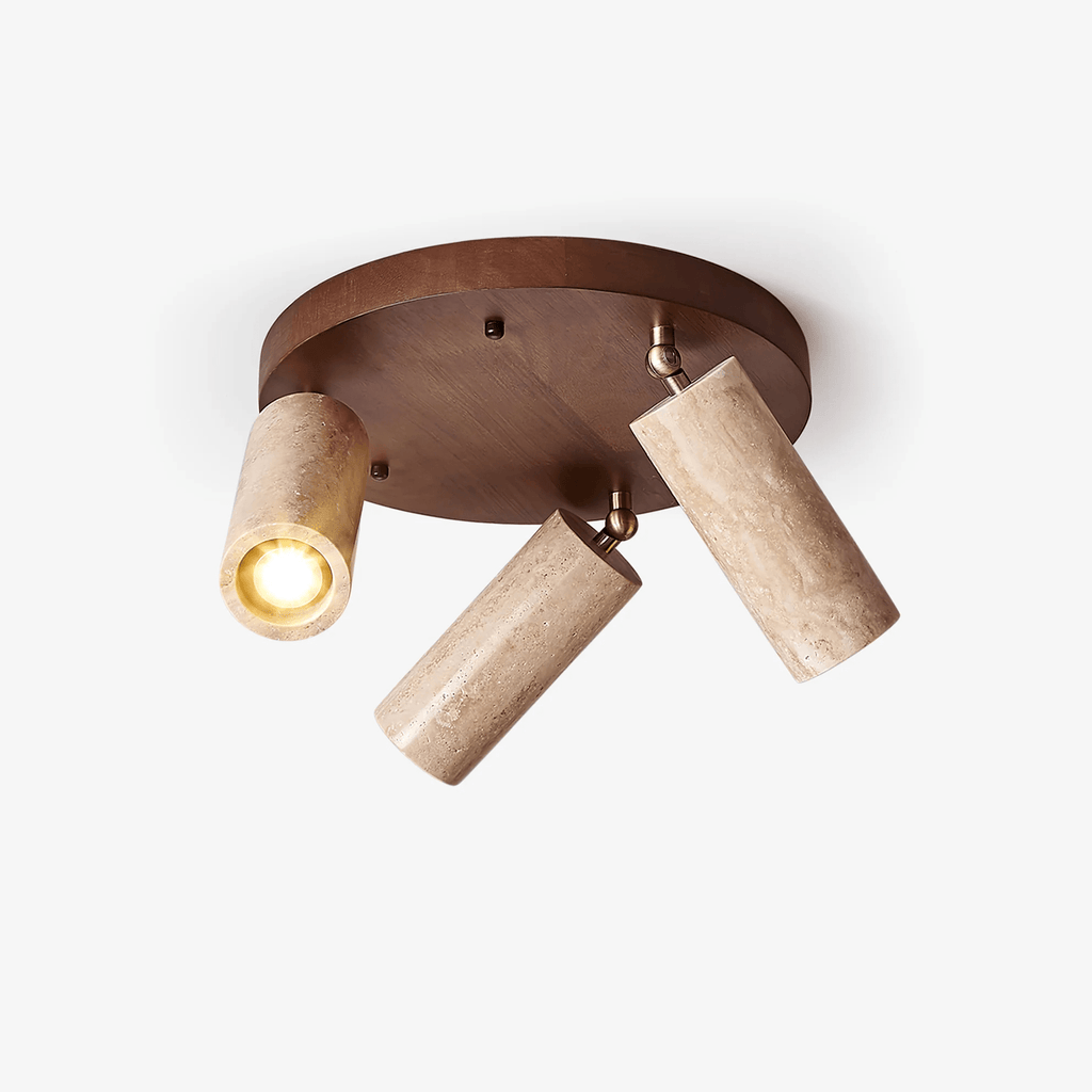 Three Spotlight Ceiling Light Travertine and Wood 11.8 in Set of 2