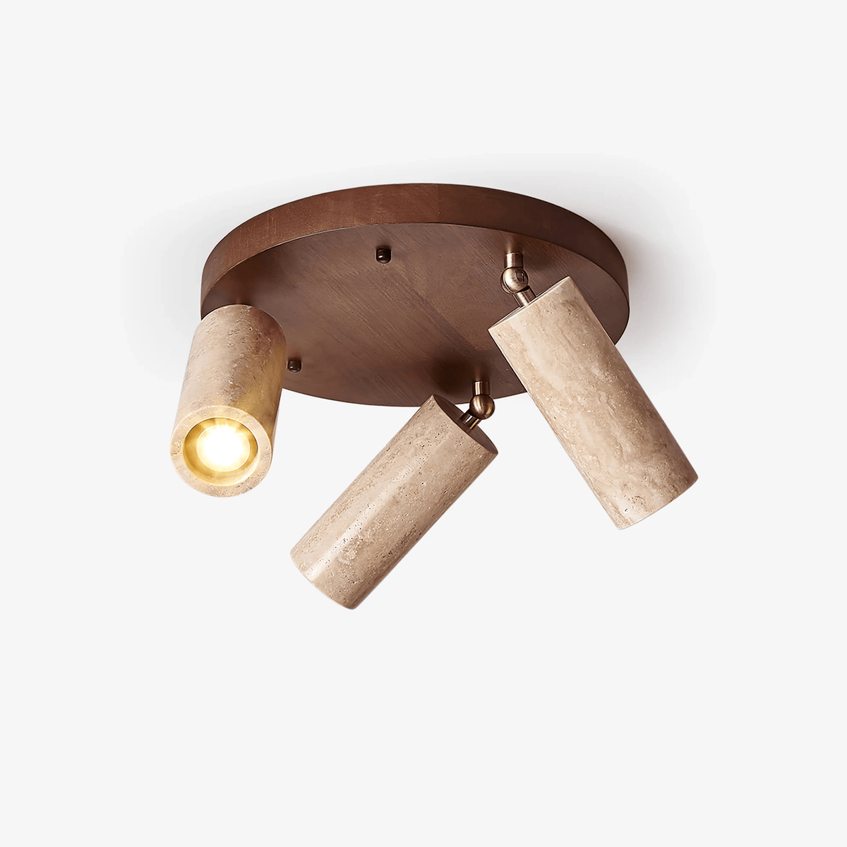 Three Spotlight Ceiling Light Travertine and Wood 11.8 in Set of 2