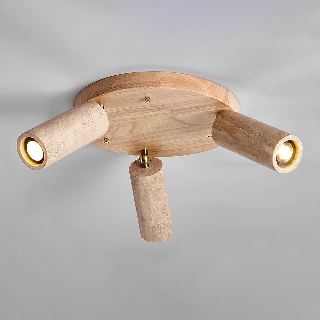 Three Spotlight Ceiling Light Travertine and Wood 11.8 in Set of 2