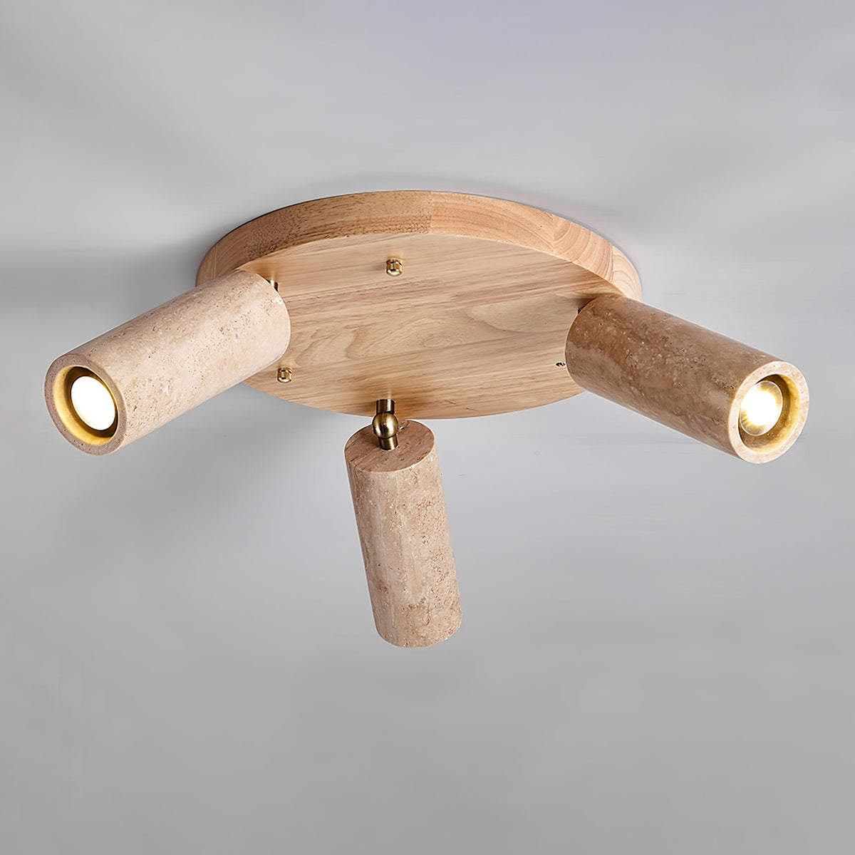 Three Spotlight Ceiling Light Travertine and Wood 11.8 in Set of 2