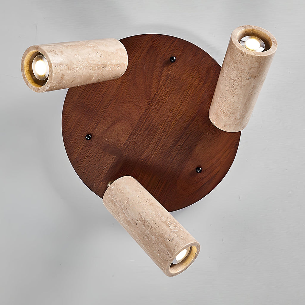 Three Spotlight Ceiling Light Travertine and Wood 11.8 in Set of 2