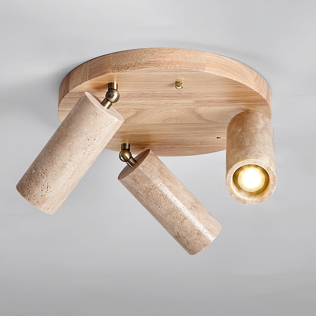 Three Spotlight Ceiling Light Travertine and Wood 11.8 in Set of 2