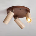 Three Spotlight Ceiling Light Travertine and Wood 11.8 in Set of 2