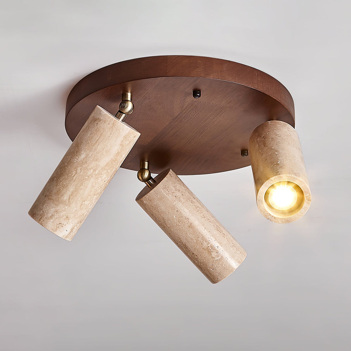 Three Spotlight Ceiling Light Travertine and Wood 11.8 in Set of 2