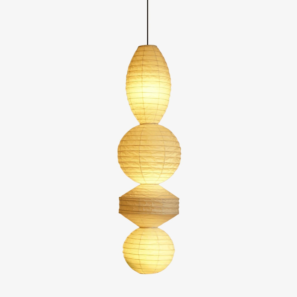 Three Tier Paper Lantern Pendant Bamboo Rings 44.9 in Set of 2