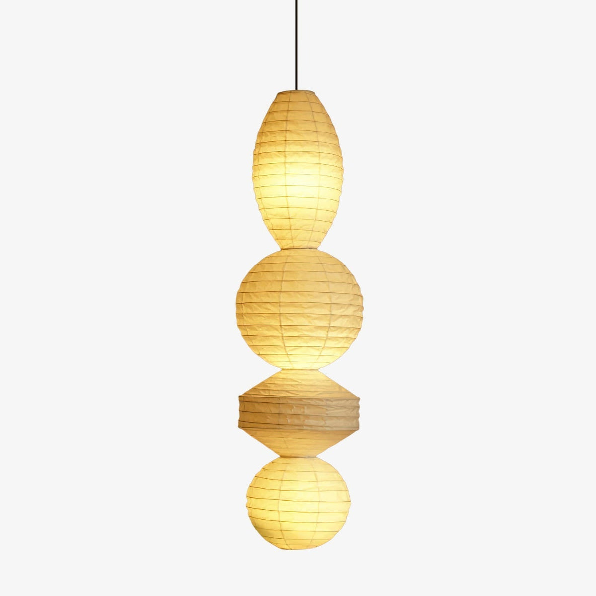 Three Tier Paper Lantern Pendant Bamboo Rings 44.9 in Set of 2