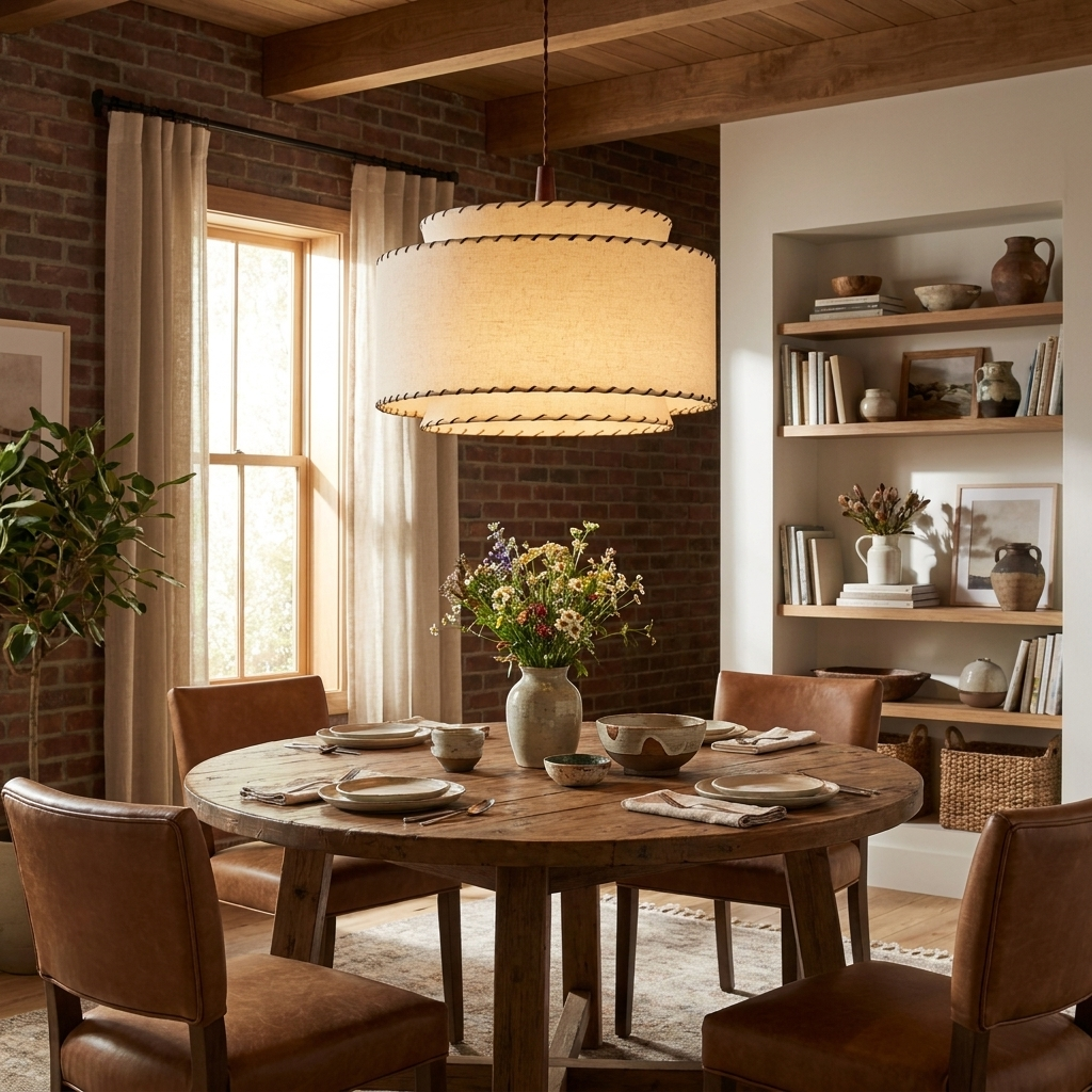 Tiered Linen Look Fabric Pendant Light Wood Canopy 15.7 in Set of 2