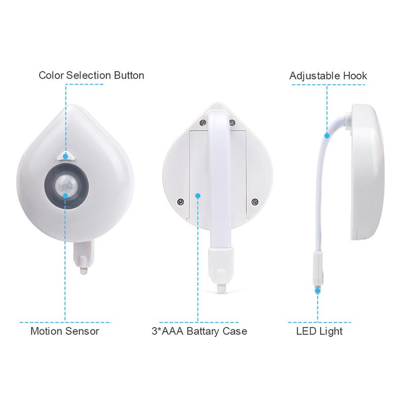 Toilet Night Light Motion Sensor 8 Colors AAA Battery Set of 3
