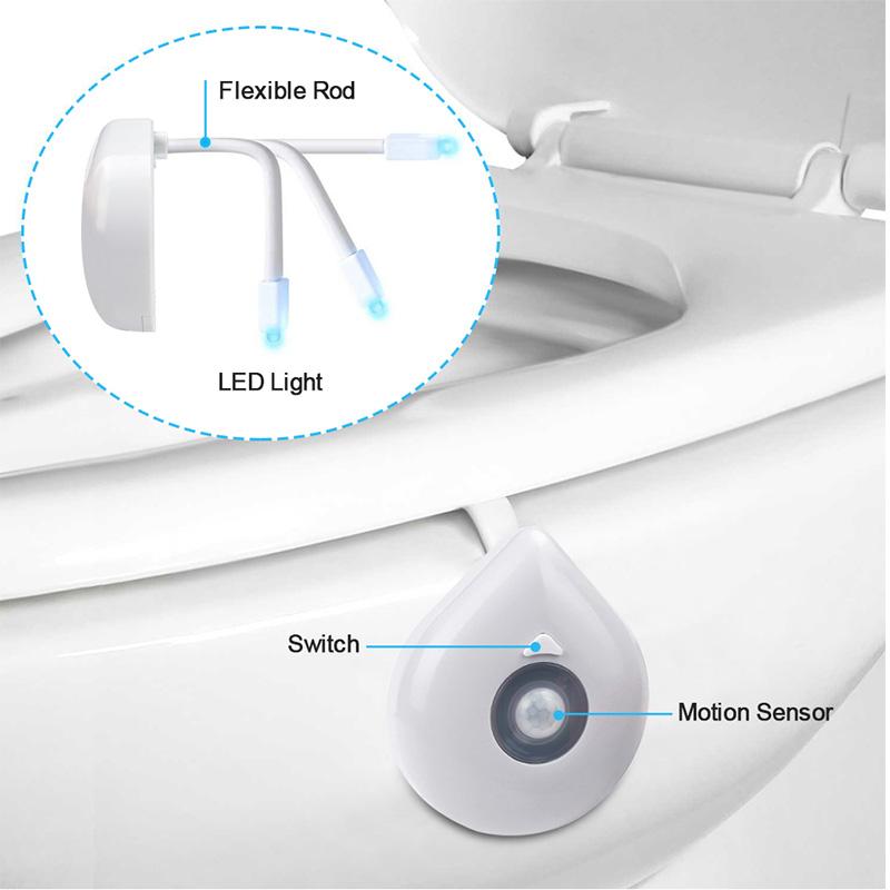 Toilet Night Light Motion Sensor 8 Colors AAA Battery Set of 3