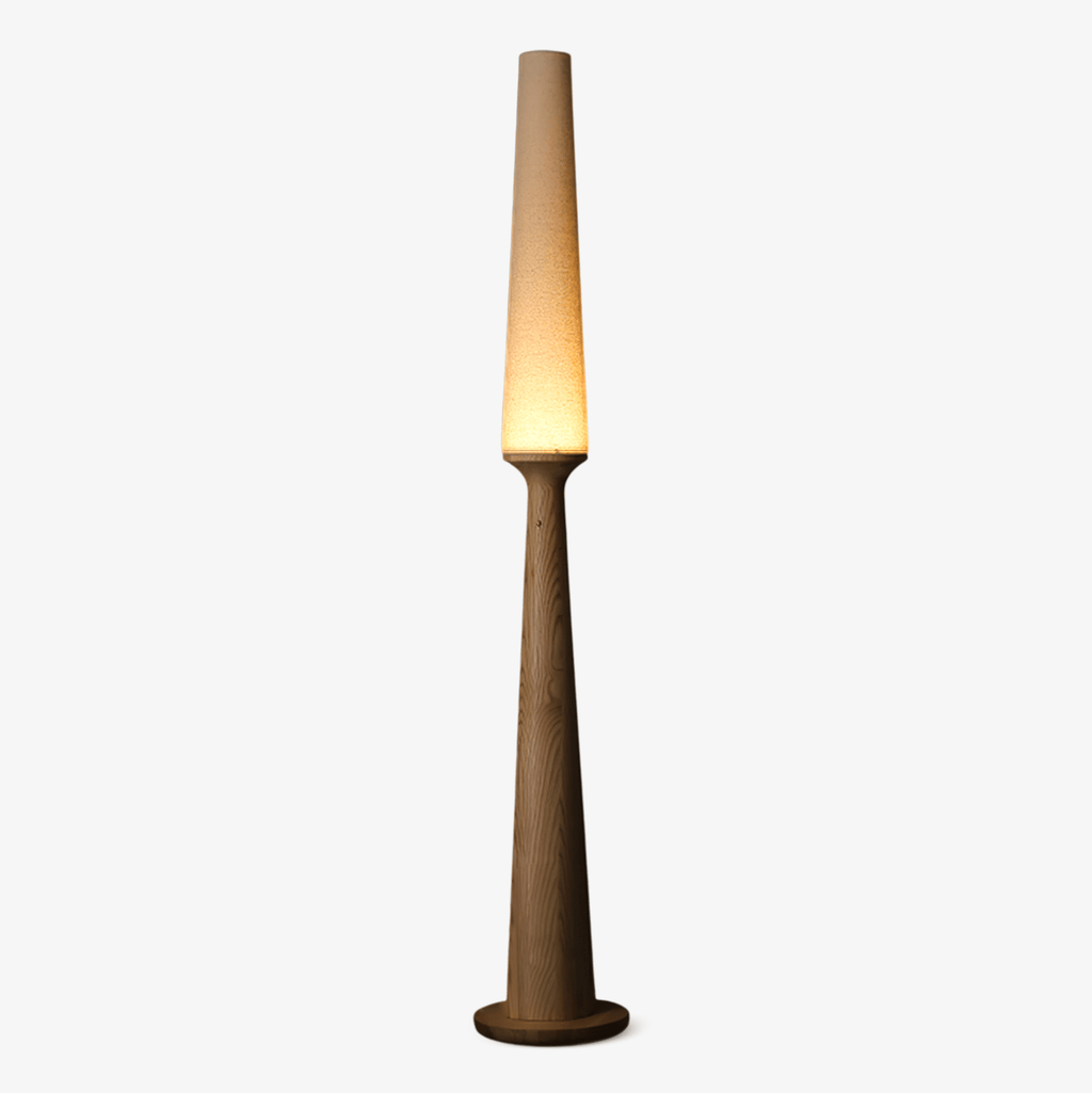 Totem Floor Lamp Solid Wood Base Fabric Shade 57.1 in