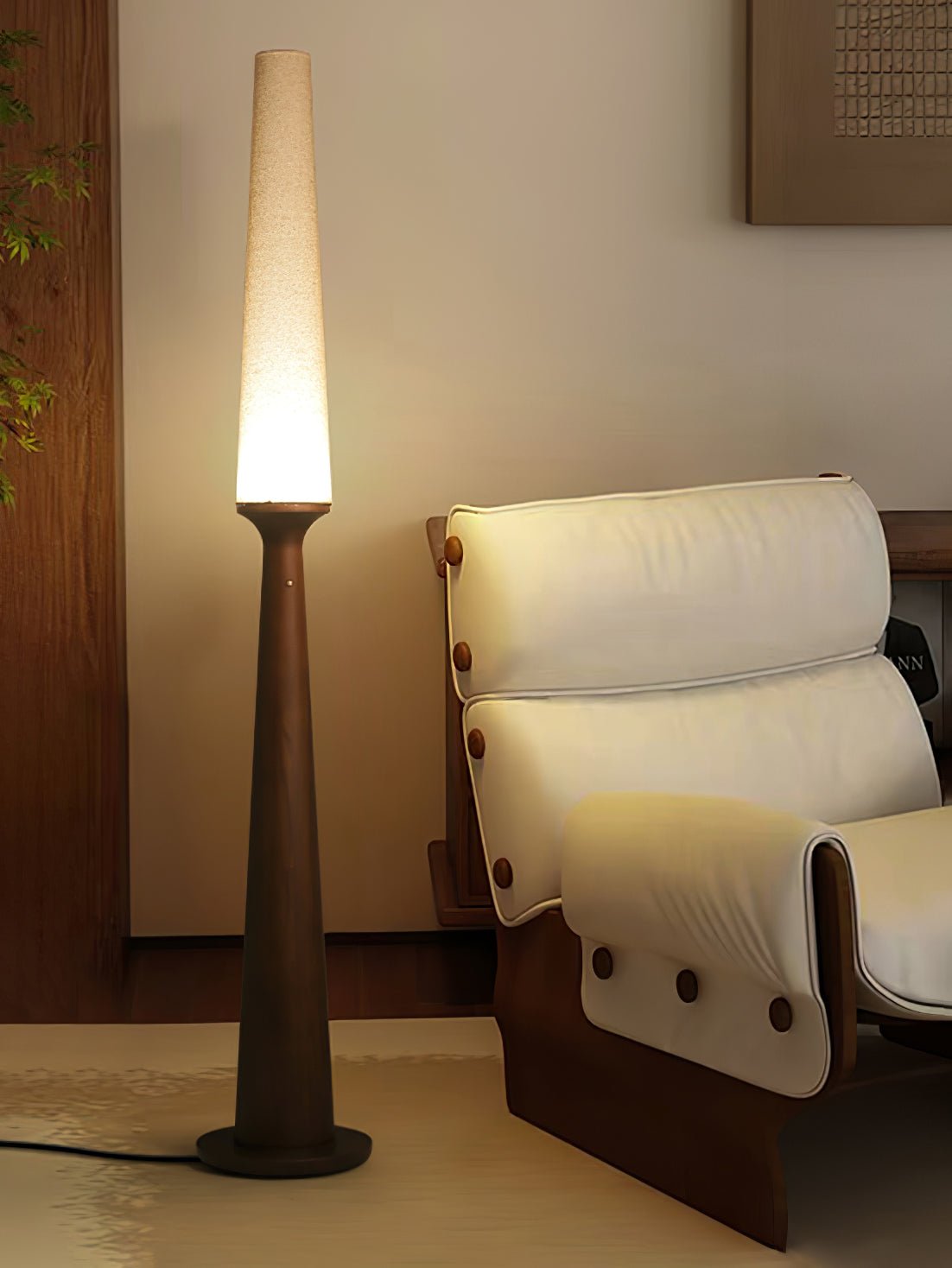 Totem Floor Lamp Solid Wood Base Fabric Shade 57.1 in