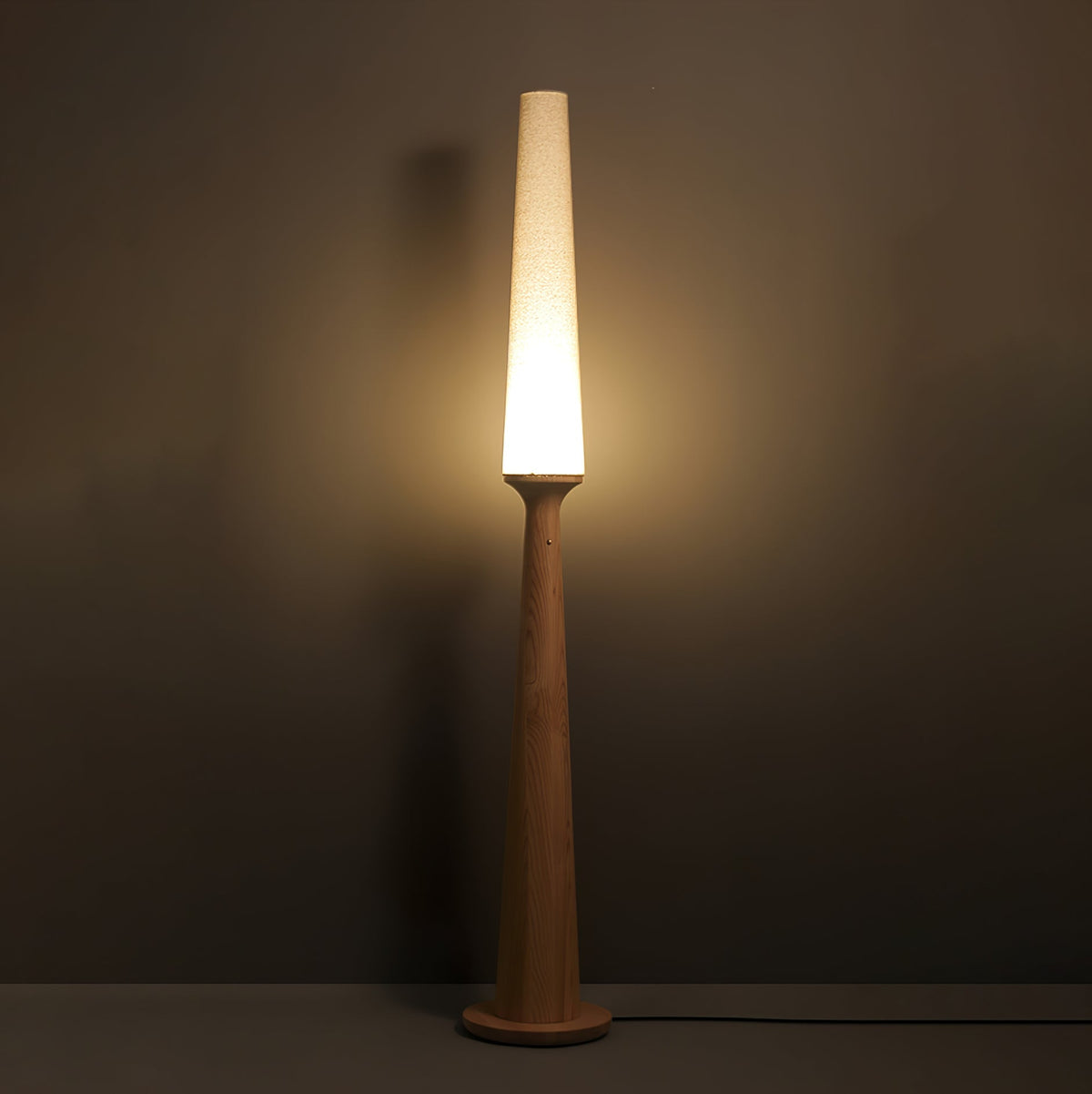 Totem Floor Lamp Solid Wood Base Fabric Shade 57.1 in