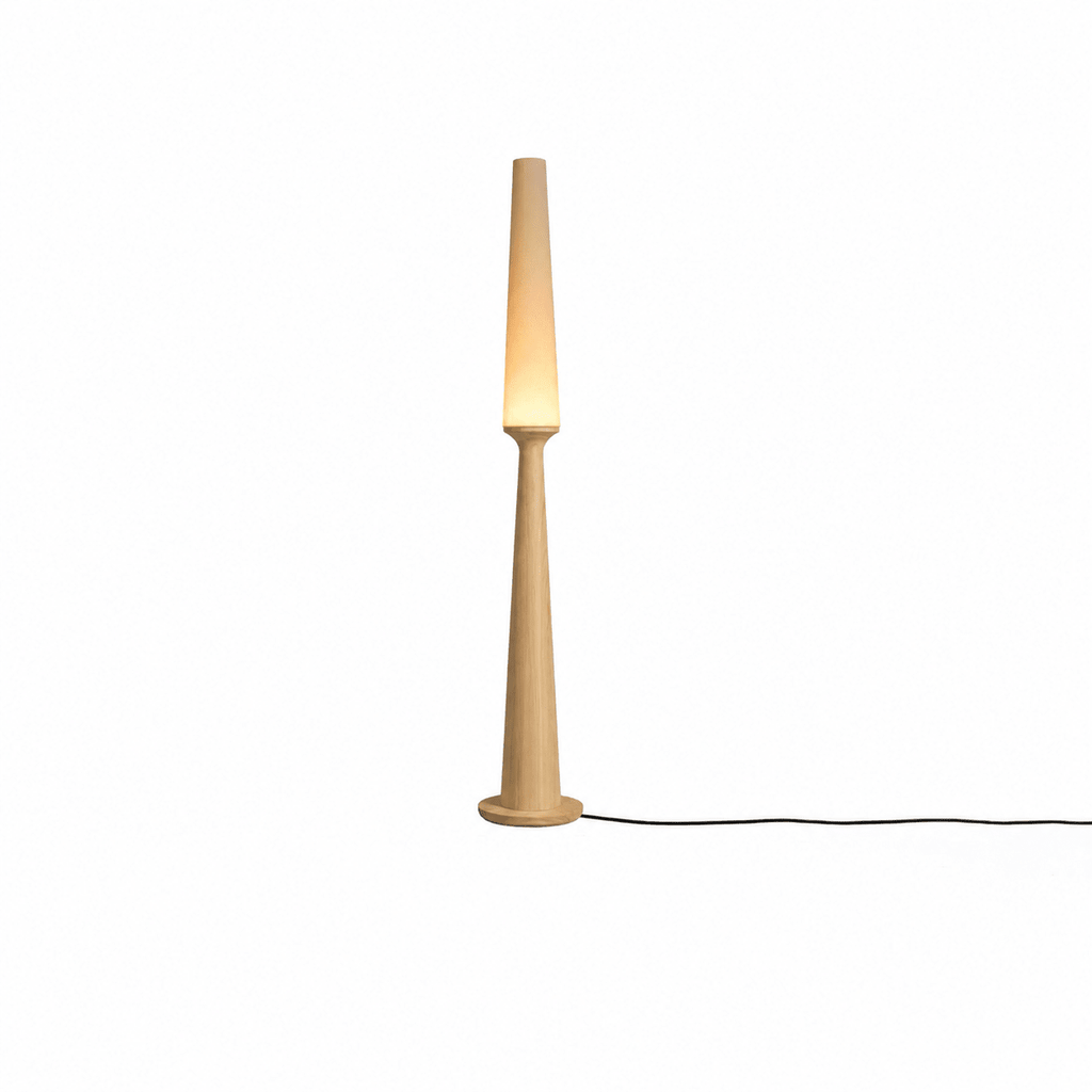 Totem Floor Lamp Solid Wood Base Fabric Shade 57.1 in