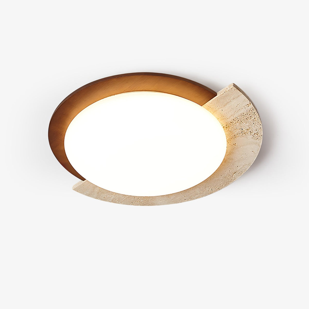 Travertine and Walnut Ceiling Light Crescent Ring 17.7 in Set of 2