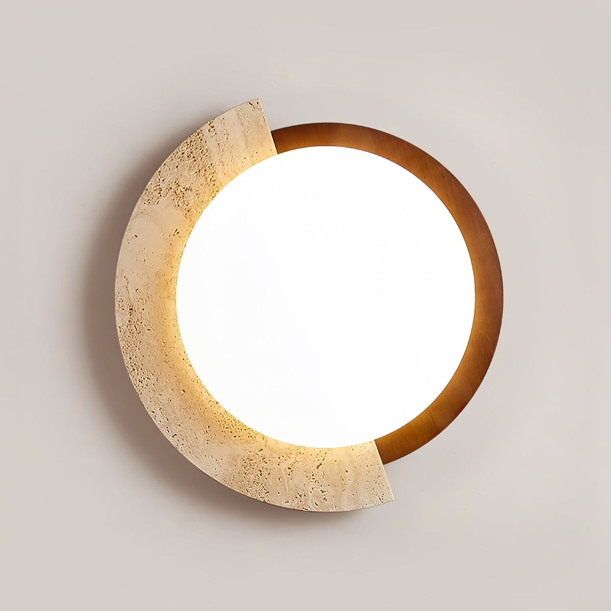 Travertine and Walnut Ceiling Light Crescent Ring 17.7 in Set of 2