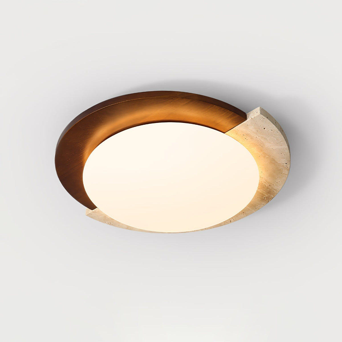 Travertine and Walnut Ceiling Light Crescent Ring 17.7 in Set of 2