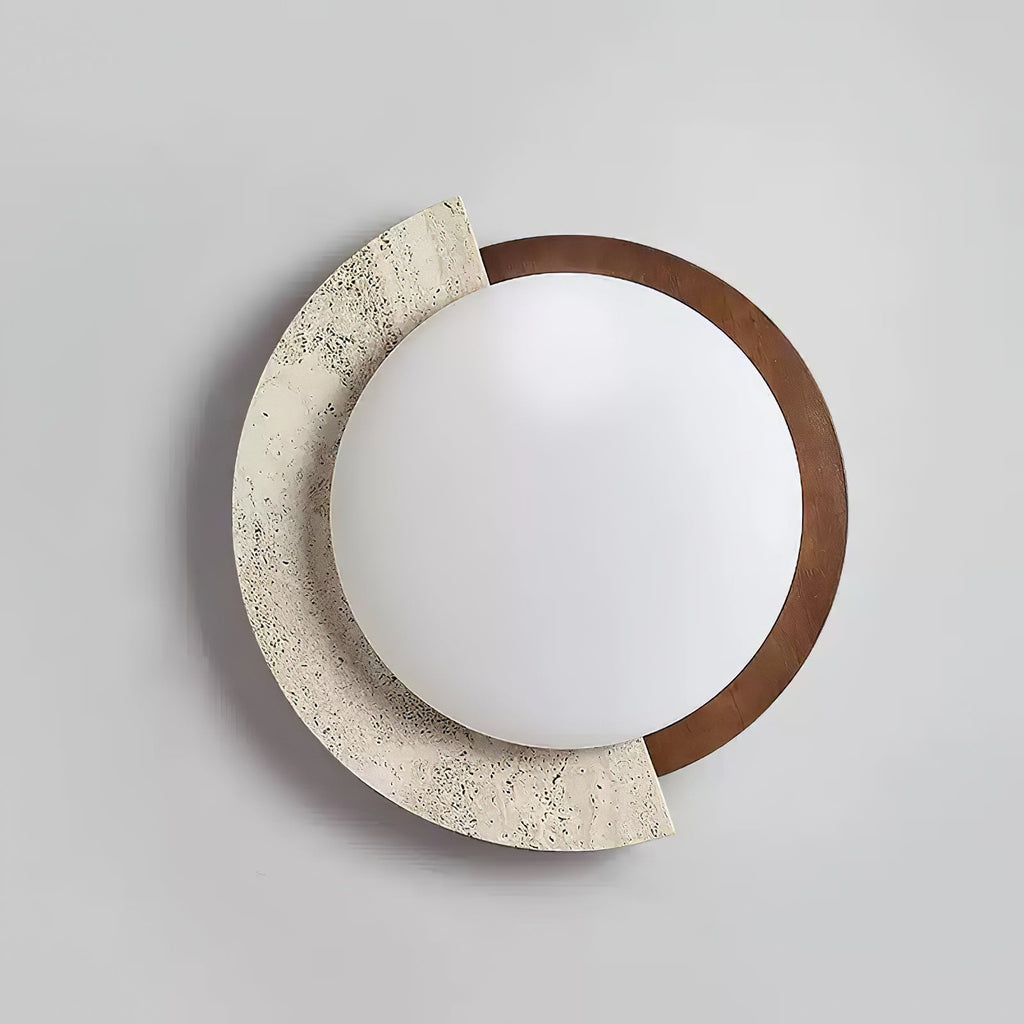Travertine and Walnut Ceiling Light Crescent Ring 17.7 in Set of 2
