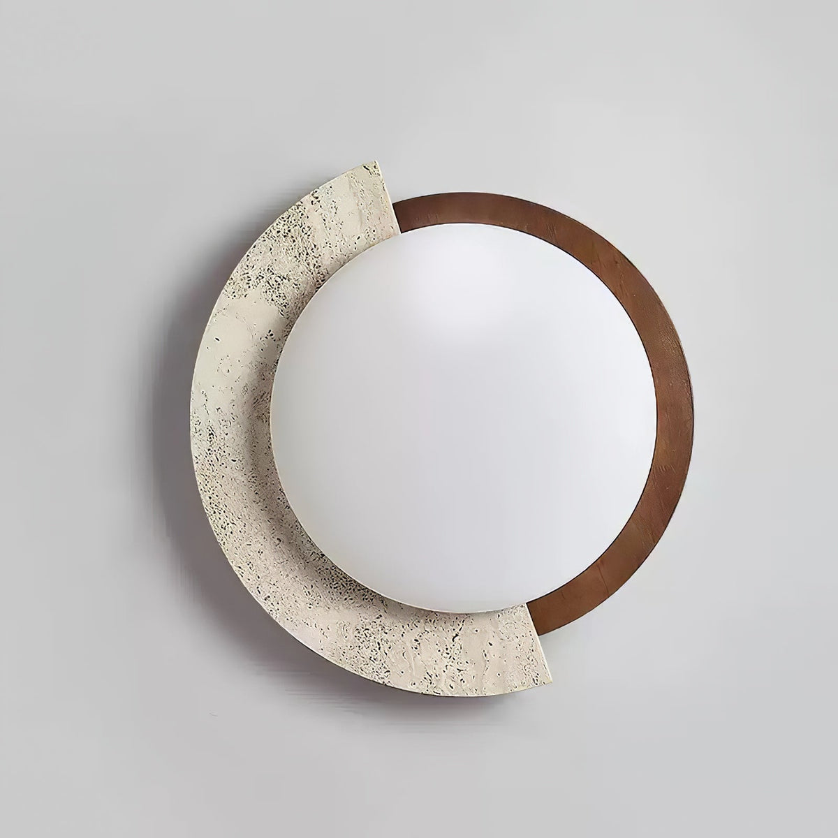 Travertine and Walnut Ceiling Light Crescent Ring 17.7 in Set of 2