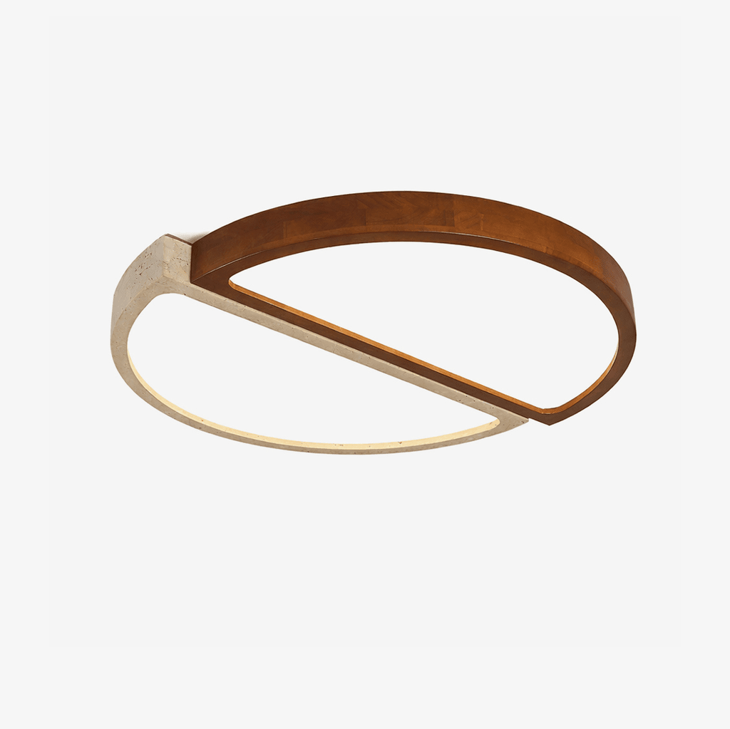 Travertine and Walnut LED Flush Ceiling Light Split Circle 19 in