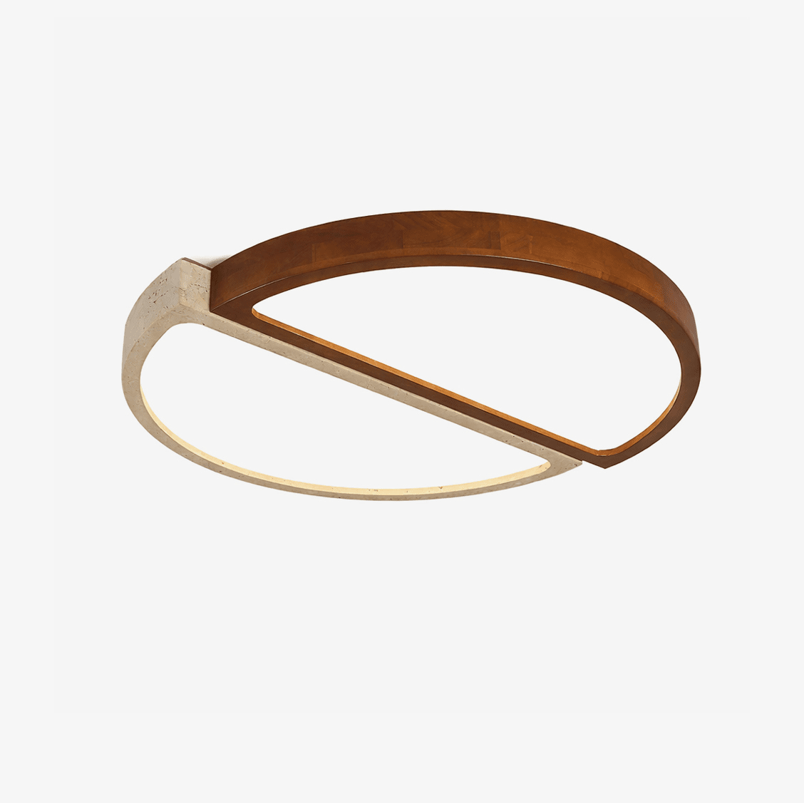 Travertine and Walnut LED Flush Ceiling Light Split Circle 19 in