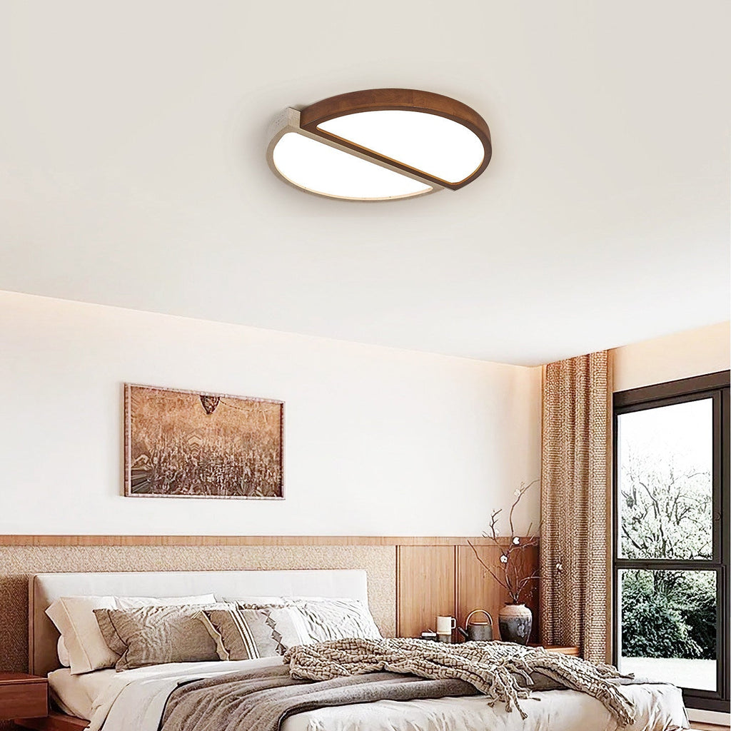 Travertine and Walnut LED Flush Ceiling Light Split Circle 19 in