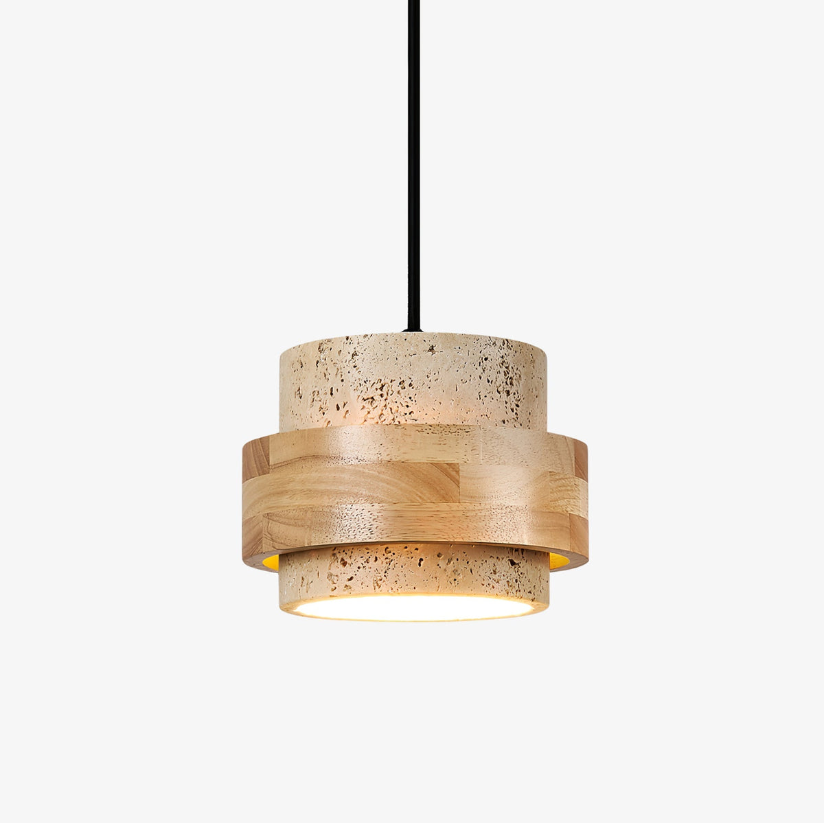 Travertine and Wood Cylinder Mini Pendant Light 6.7 in