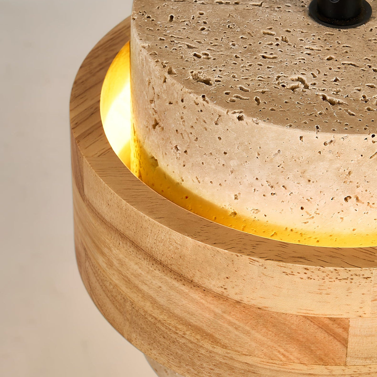 Travertine and Wood Cylinder Mini Pendant Light 6.7 in