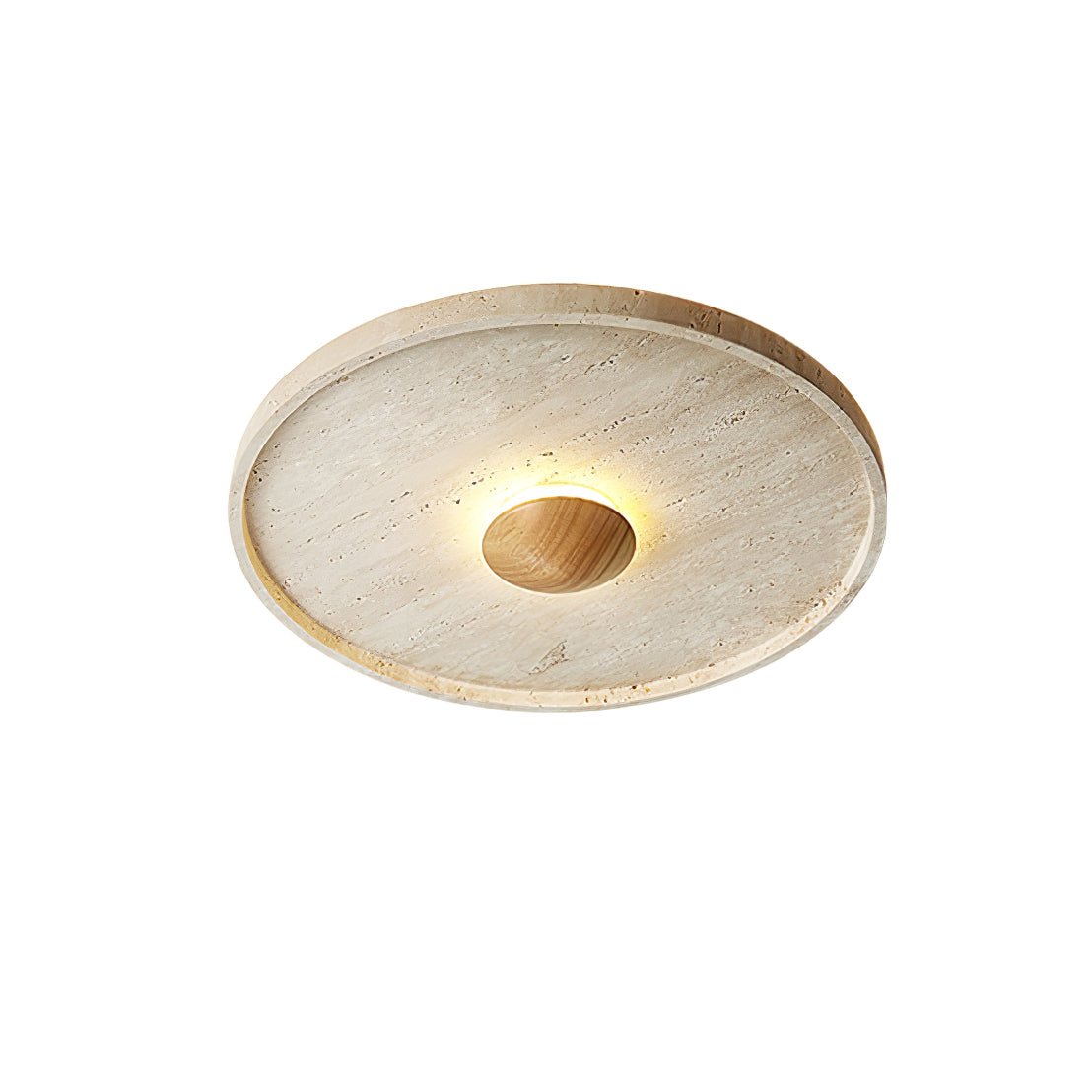Travertine and Wood Round Ceiling Light Flush Mount 16.5 in Set of 2