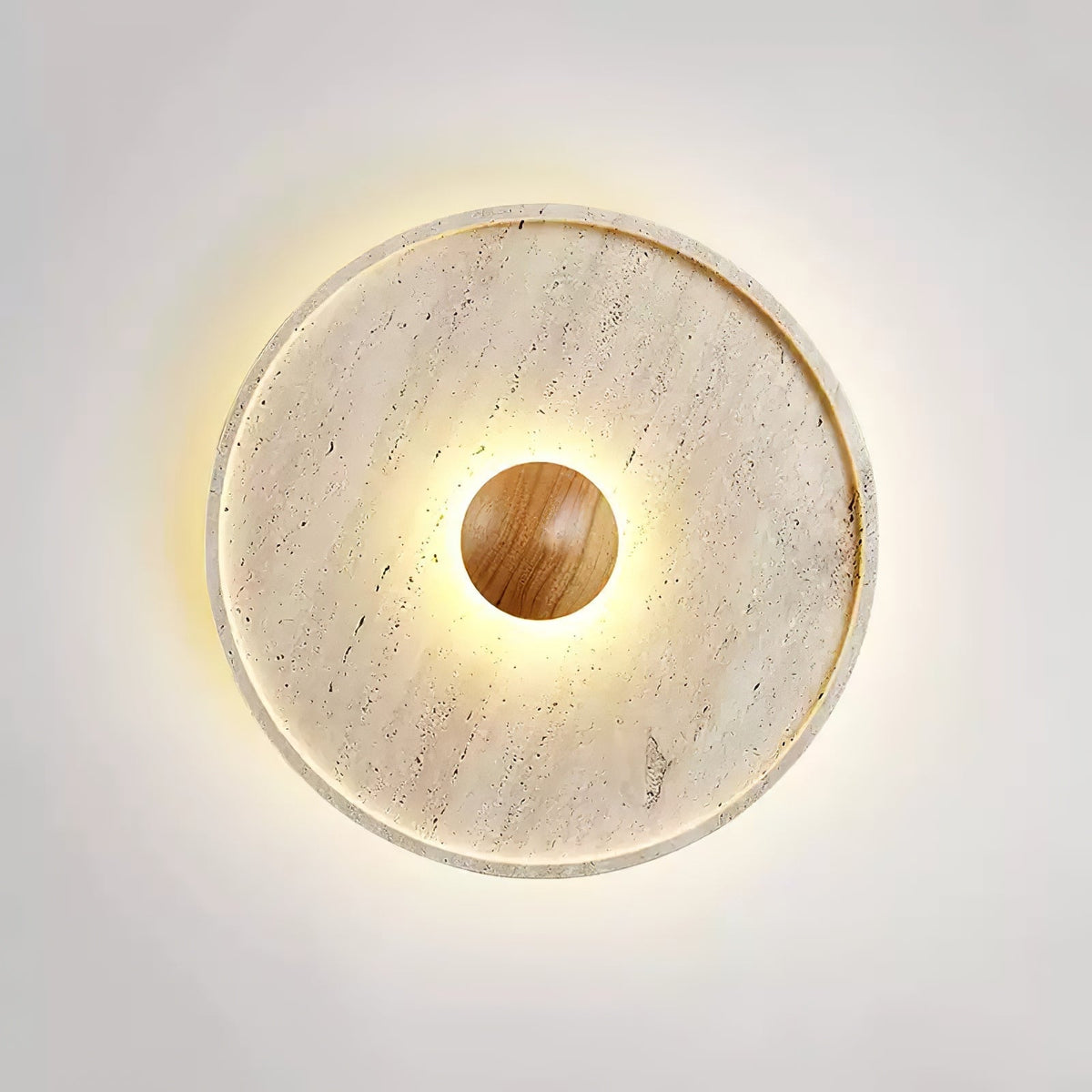Travertine and Wood Round Ceiling Light Flush Mount 16.5 in Set of 2
