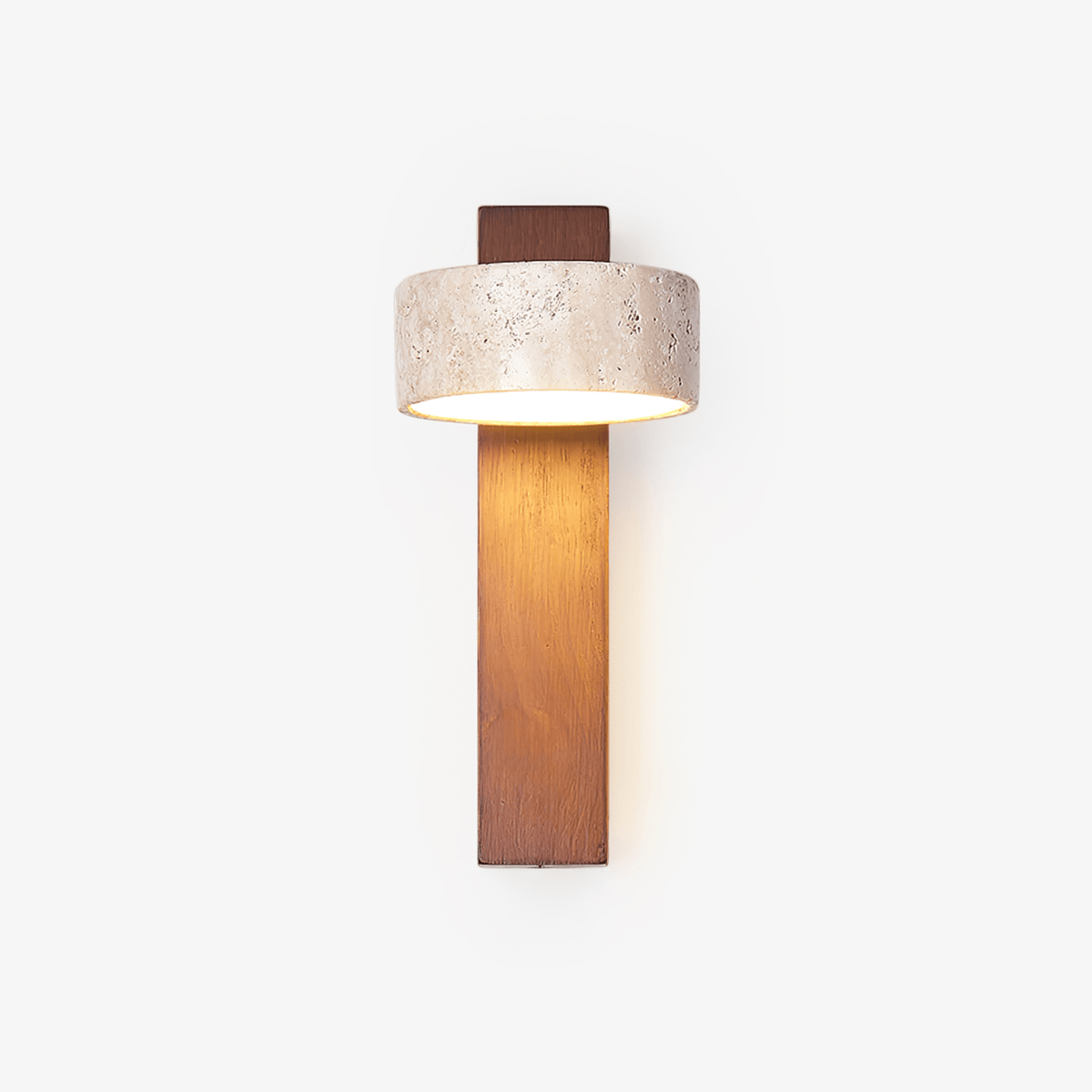 Travertine and Wood Wall Lamp Round Stone Head 9.1 in Set of 3