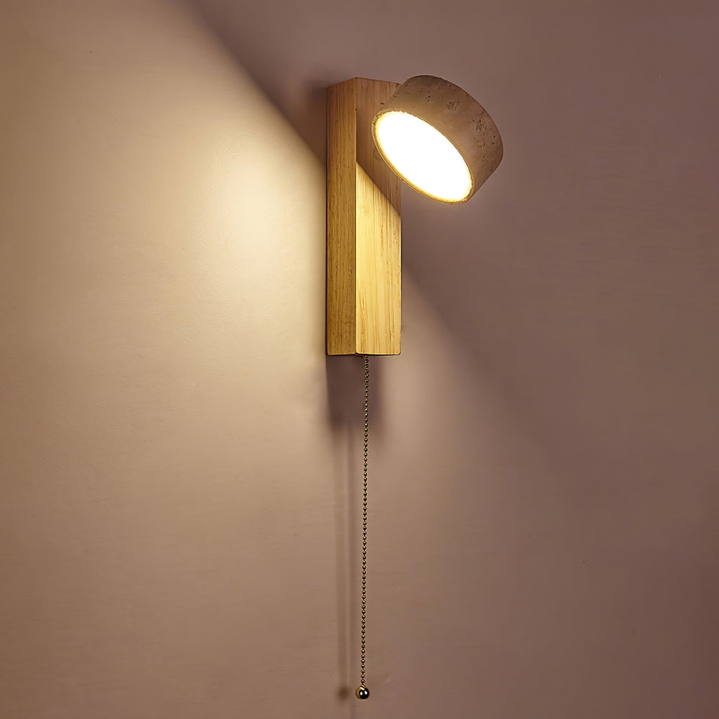Travertine and Wood Wall Lamp Round Stone Head 9.1 in Set of 3