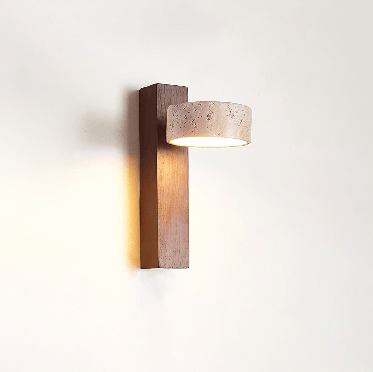 Travertine and Wood Wall Lamp Round Stone Head 9.1 in Set of 3