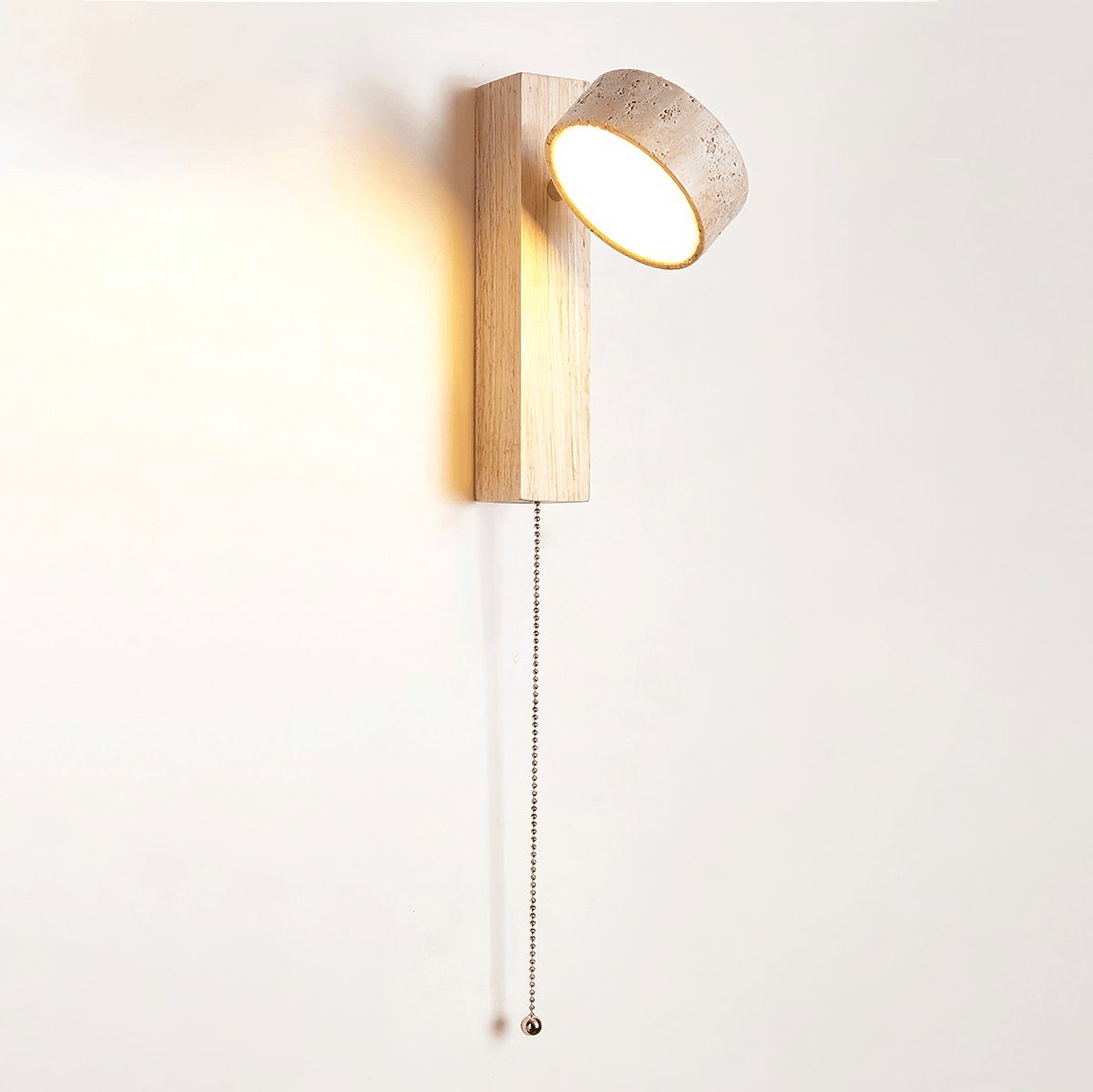 Travertine and Wood Wall Lamp Round Stone Head 9.1 in Set of 3