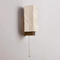 Travertine Block Wall Sconce Wood Back Pull Chain 11.4 in