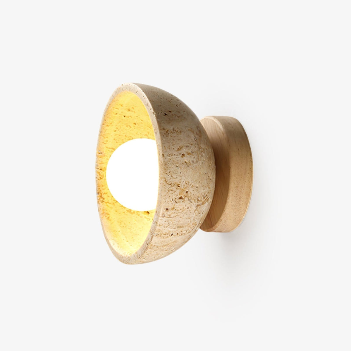 Travertine Bowl Wall Sconce Yellow Stone and Wood 5.9 in
