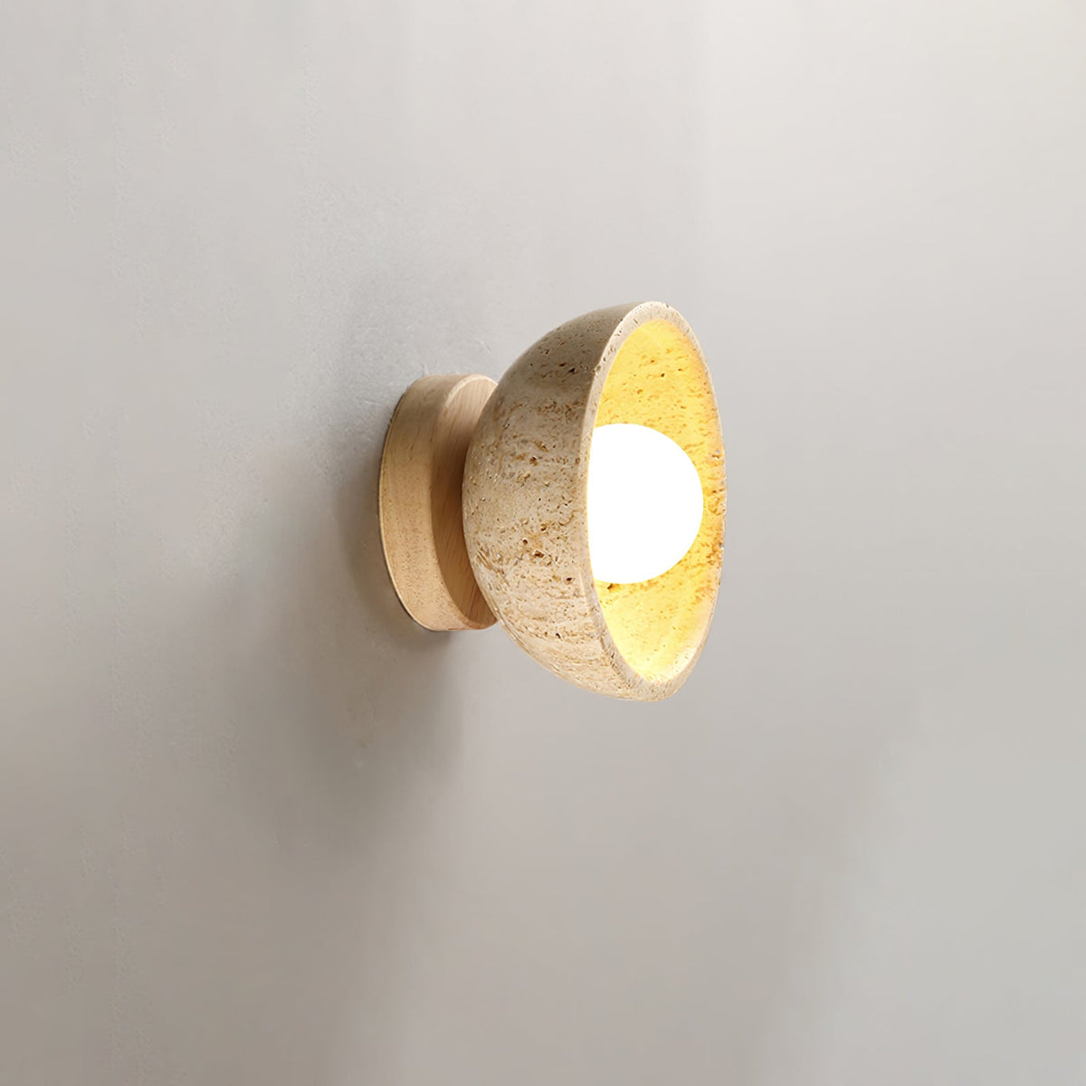 Travertine Bowl Wall Sconce Yellow Stone and Wood 5.9 in