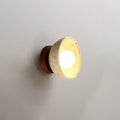 Travertine Bowl Wall Sconce Yellow Stone and Wood 5.9 in