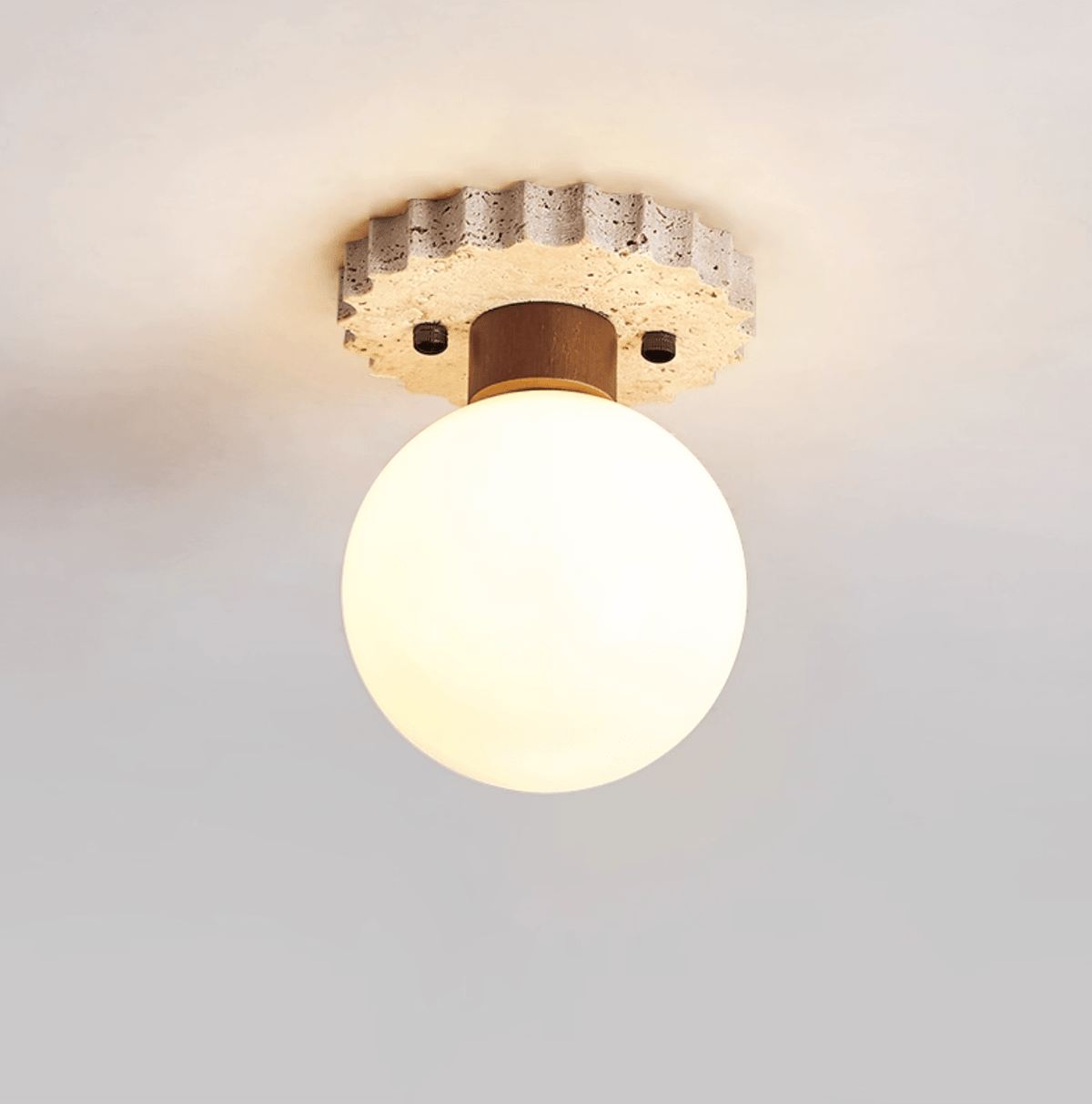Travertine Ceiling Light Frosted Glass Globe 5.1 in Set of 3